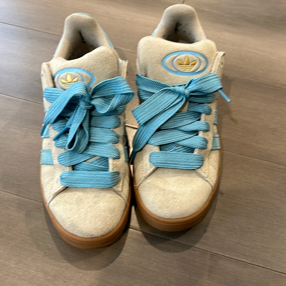 Adidas campus grey and baby blue.